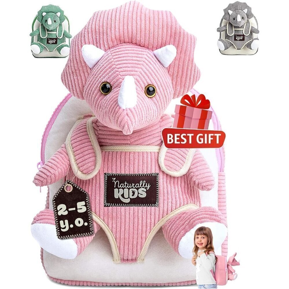 🆕 Girls Pink Dinosaur Toys Triceratop Stuffed Animal  2 3 4 5 Year Old Backpack